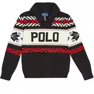 Like new Polo Ralph Lauren Boys Logo Instarsia Cotton Sweater Holiday Winter Ski